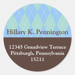 Green blue argyle custom Christmas address label