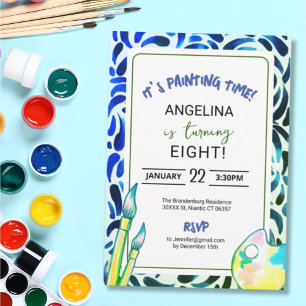 Green Blue Art Painting Birthday Party Boy Invitation