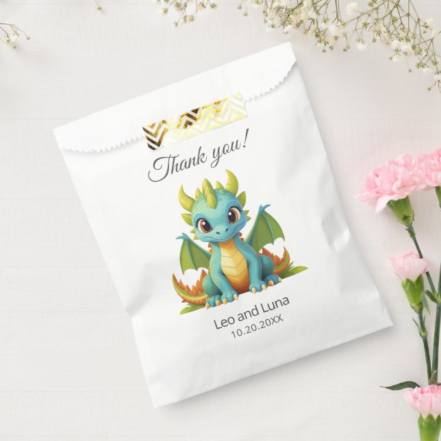 Green Blue Baby Dragon Personalised Thank You Favour Bag (Sealed)
