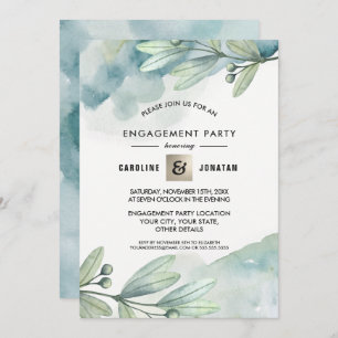 Green   Blue Berry Branch Engagement Party  Invitation