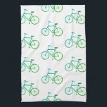 Green blue bicycles bikes pattern kitchen towel<br><div class="desc">Decorate your kitchen with this cool green bicycle dish towel. Makes a great housewarming or wedding gift! 
You can customise it and add text too.
Check my shop for lots more colours and patterns!</div>
