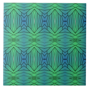 Green blue black geometric lines eyes watching ceramic tile
