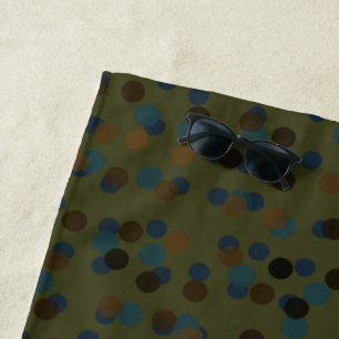 green, blue, brown, bronze, and black polka dot  beach towel
