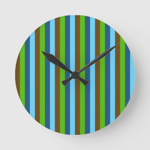Green Blue Brown Vertical Lines Earth Day Round Clock
