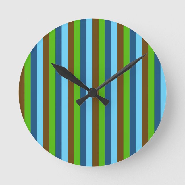 Green Blue Brown Vertical Lines Earth Day Round Clock (Front)