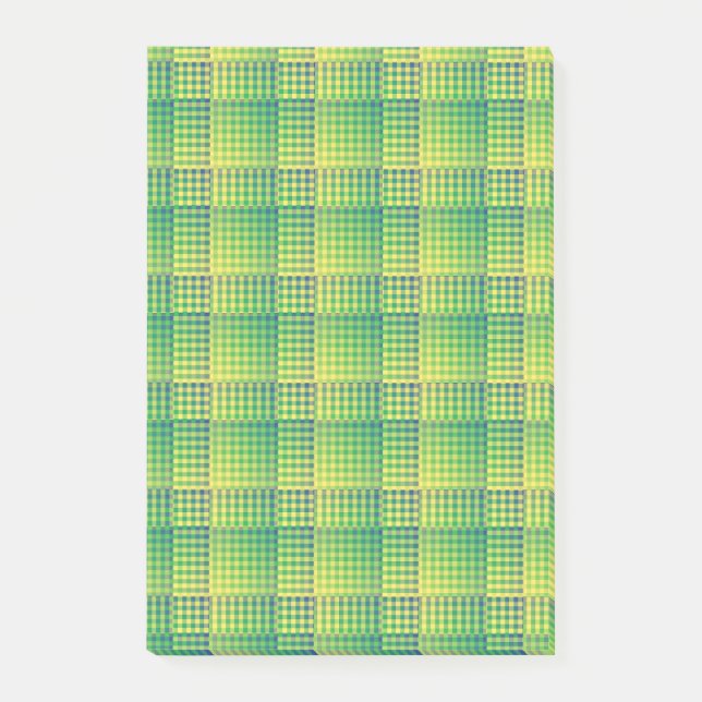 Green Blue Checker Abstract Pattern Post-it Notes (Front)