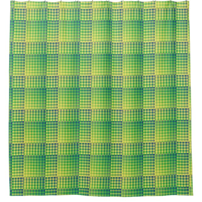 Green Blue Checker Abstract Pattern Shower Curtain (Front)