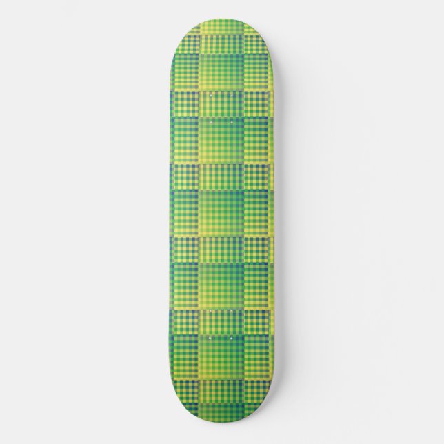 Green Blue Checker Abstract Pattern Skateboard (Front)