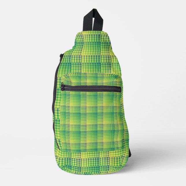 Green Blue Checker Abstract Pattern Sling Bag (Front)