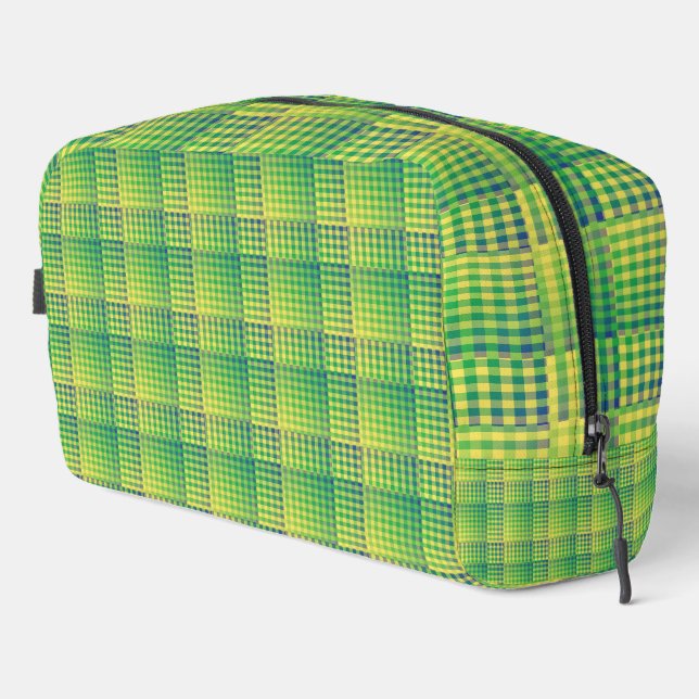 Green Blue Checker Abstract Pattern Toiletry Bag (Right Corner)