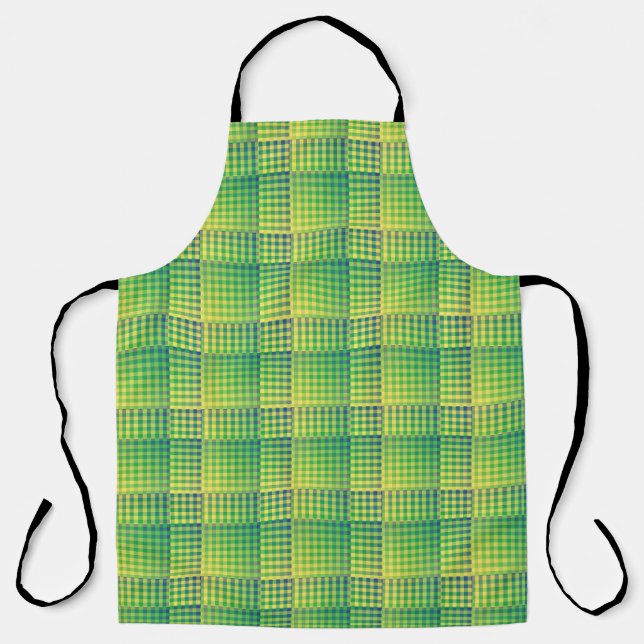 Green Blue Chequered Abstract Pattern Apron (Front)