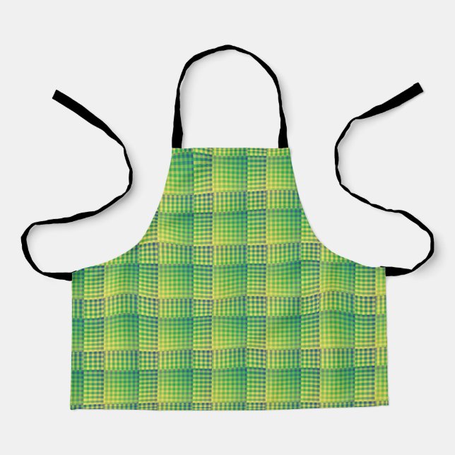 Green Blue Chequered Abstract Pattern Apron (Front)