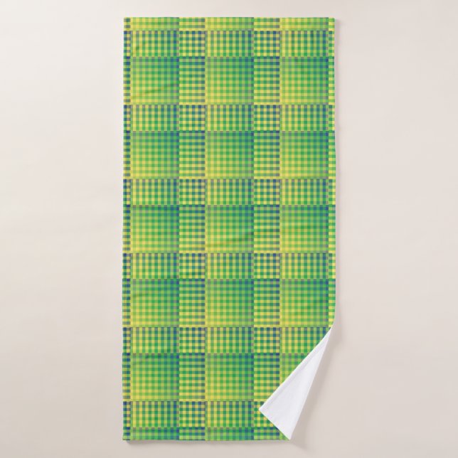 Green Blue Chequered Abstract Pattern Bath Towel (Bath Towel)