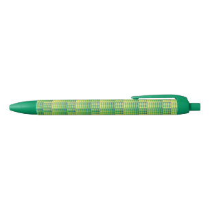Green Blue Chequered Abstract Pattern Black Ink Pen