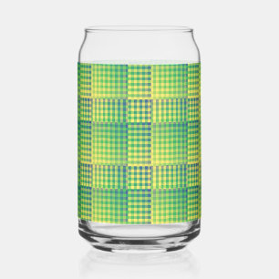 Green Blue Chequered Abstract Pattern Can Glass