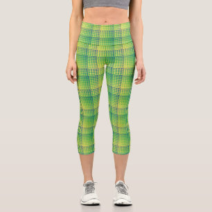 Green Blue Chequered Abstract Pattern Capri Leggings