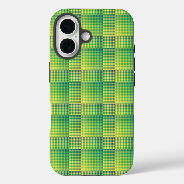 Green Blue Chequered Abstract Pattern Case-Mate iPhone Case (Back)