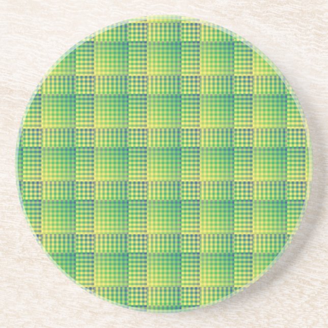 Green Blue Chequered Abstract Pattern Coaster (Front)