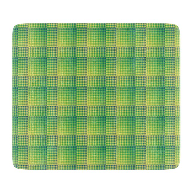 Green Blue Chequered Abstract Pattern Cutting Board (Front)