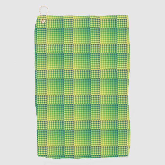 Green Blue Chequered Abstract Pattern Golf Towel (Front)