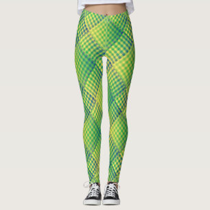 Green Blue Chequered Abstract Pattern Leggings