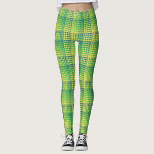 Green Blue Chequered Abstract Pattern Leggings