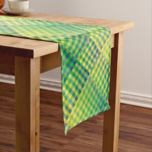 Green Blue Chequered Abstract Pattern Medium Table Runner