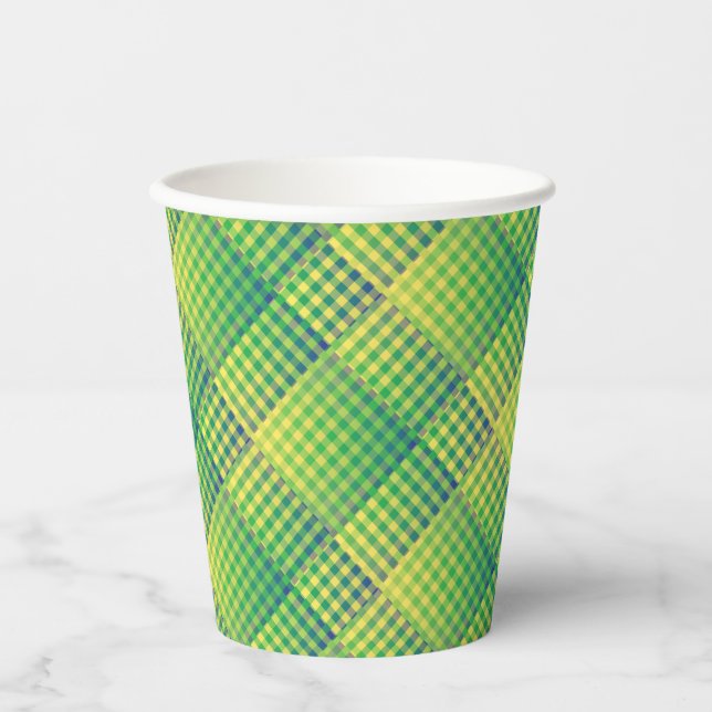 Green Blue Chequered Abstract Pattern Paper Cups (Front)