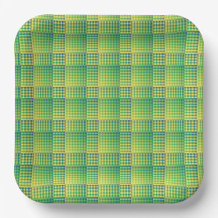 Green Blue Chequered Abstract Pattern Paper Plate