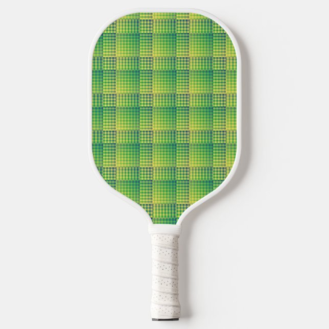 Green Blue Chequered Abstract Pattern Pickleball Paddle (Front)