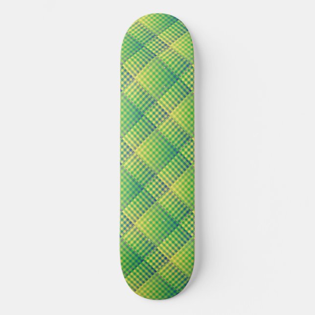 Green Blue Chequered Abstract Pattern Skateboard (Front)