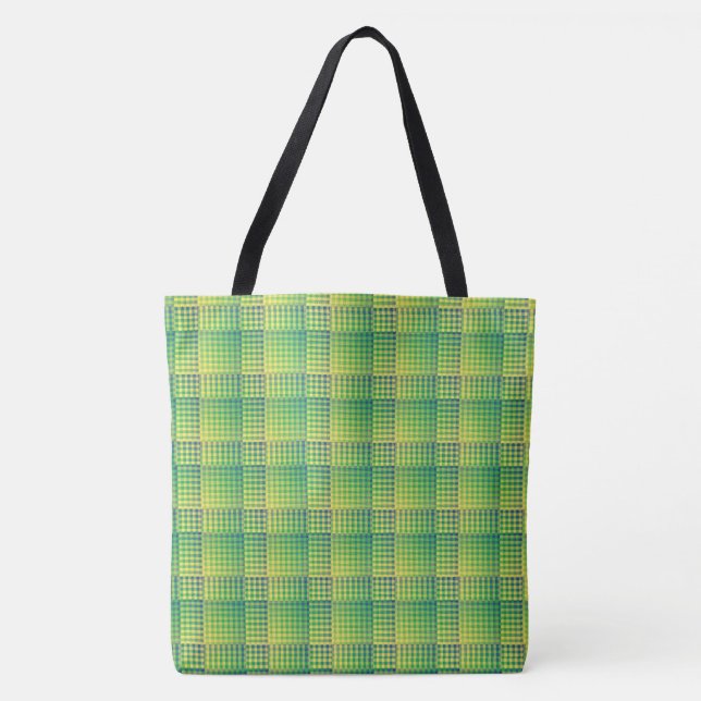 Green Blue Chequered Abstract Pattern Tote Bag (Front)