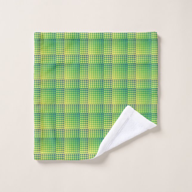 Green Blue Chequered Abstract Pattern Wash Cloth (Wash Cloth)
