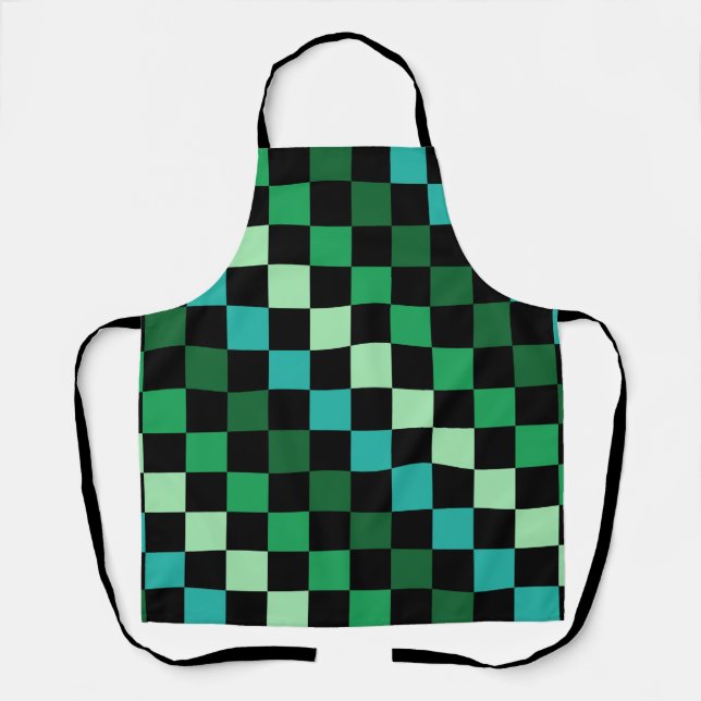 Green Blue Chequered Gingham Pattern Apron (Front)