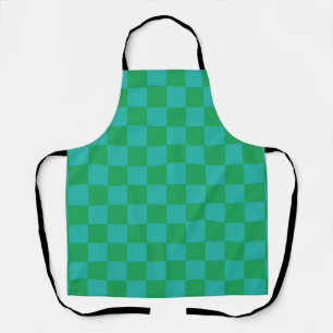Green Blue Chequered Gingham Pattern Apron