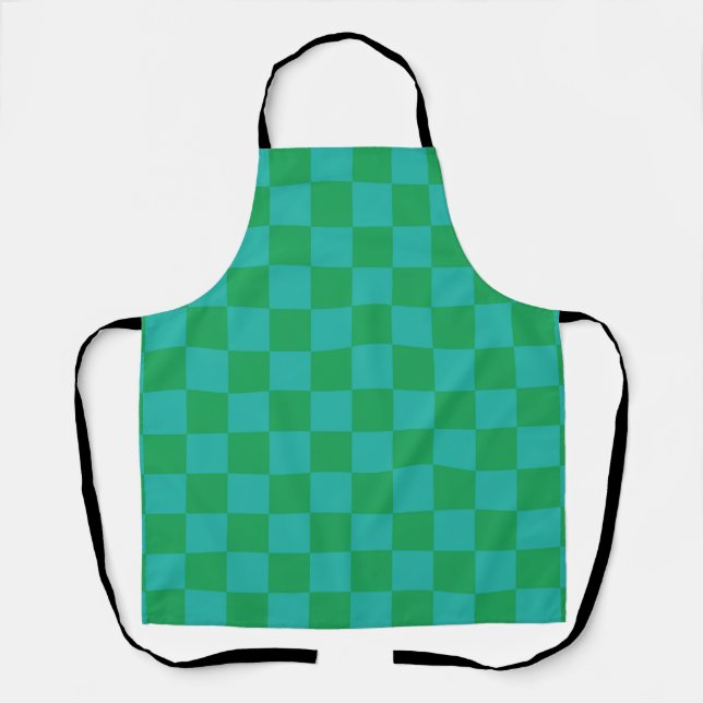 Green Blue Chequered Gingham Pattern Apron (Front)