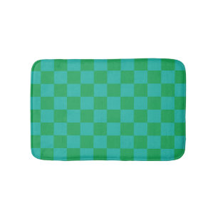 Green Blue Chequered Gingham Pattern Bath Mat