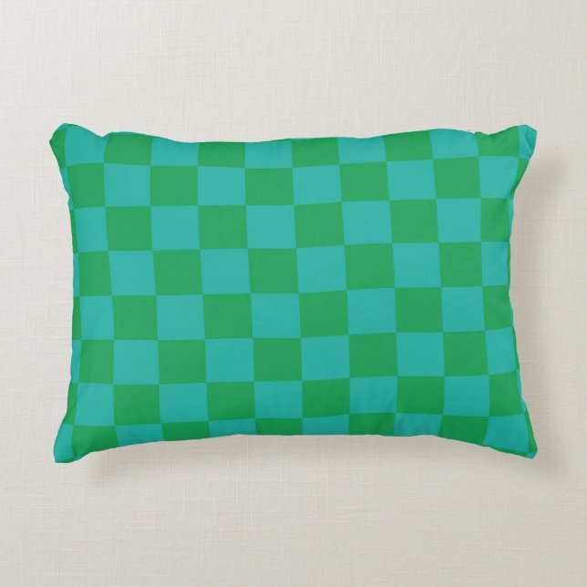 Green Blue Chequered Gingham Pattern Decorative Cushion (Front)