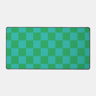 Green Blue Chequered Gingham Pattern Desk Mat