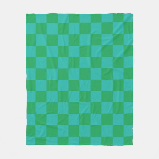 Green Blue Chequered Gingham Pattern Fleece Blanket (Front)