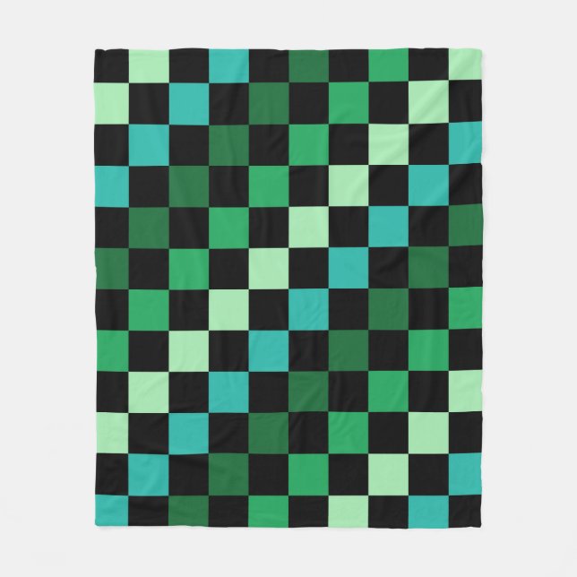 Green Blue Chequered Gingham Pattern Fleece Blanket (Front)