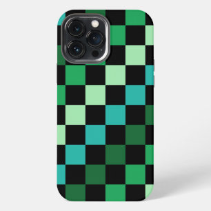 Green Blue Chequered Gingham Pattern iPhone 13 Pro Max Case
