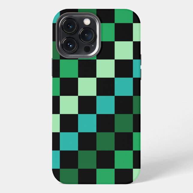 Green Blue Chequered Gingham Pattern iPhone Case (Back)