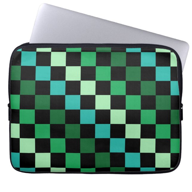 Green Blue Chequered Gingham Pattern Laptop Sleeve (Front)