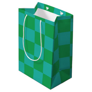 Green Blue Chequered Gingham Pattern Medium Gift Bag