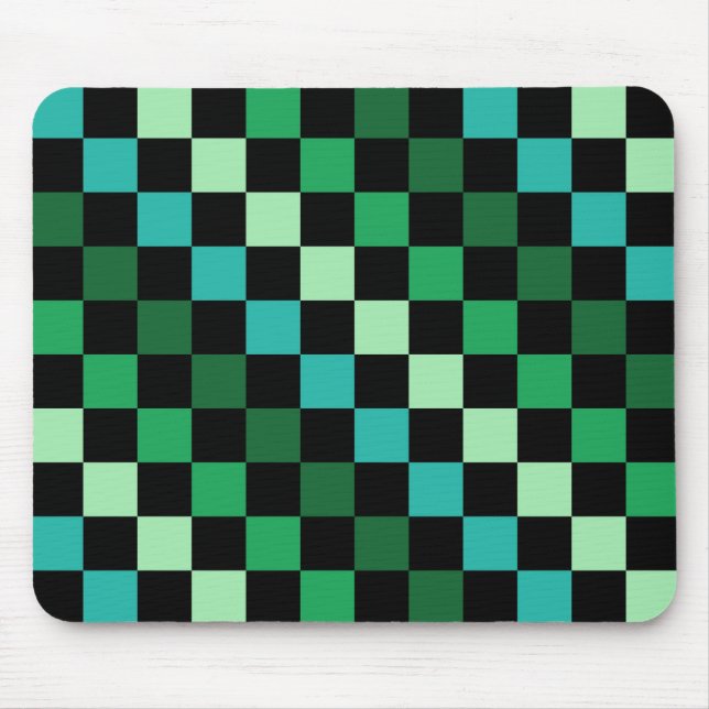 Green Blue Chequered Gingham Pattern Mouse Pad (Front)