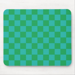 Green Blue Chequered Gingham Pattern Mouse Pad