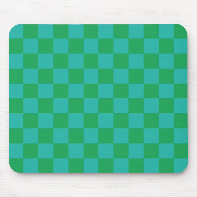 Green Blue Chequered Gingham Pattern Mouse Pad (Front)