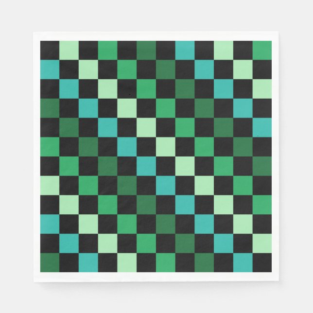 Green Blue Chequered Gingham Pattern Napkin (Front)