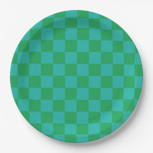 Green Blue Chequered Gingham Pattern Paper Plate